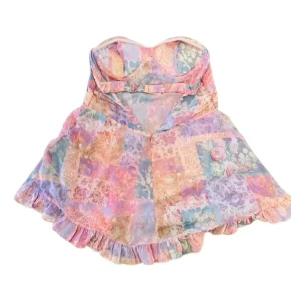 For Love & Lemons Teagan Mini Dress Chiffon Strapless Coquette NWT 2X Plus Size - Picture 4 of 9